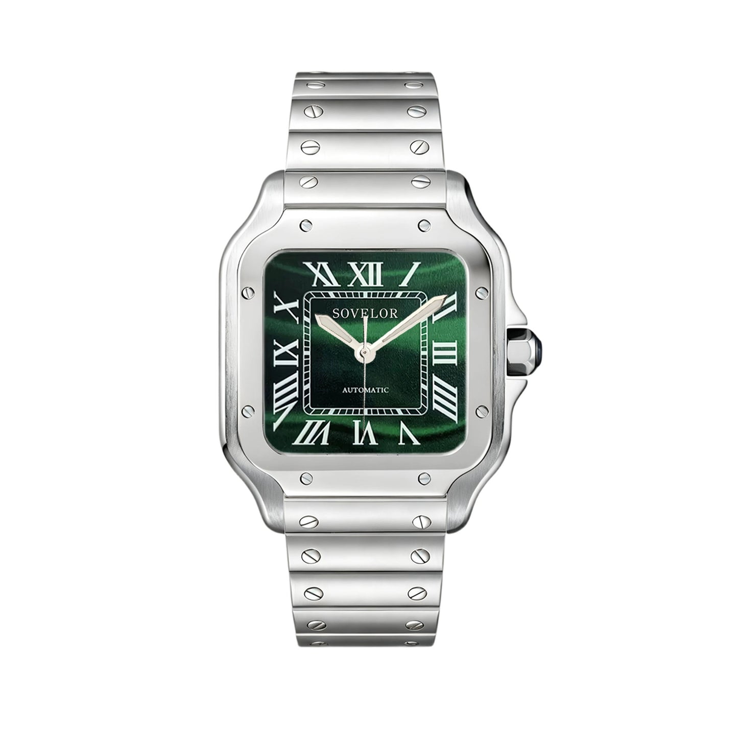 Custom santos-style square automatic watch, green textured dial,nh35 automatic movement