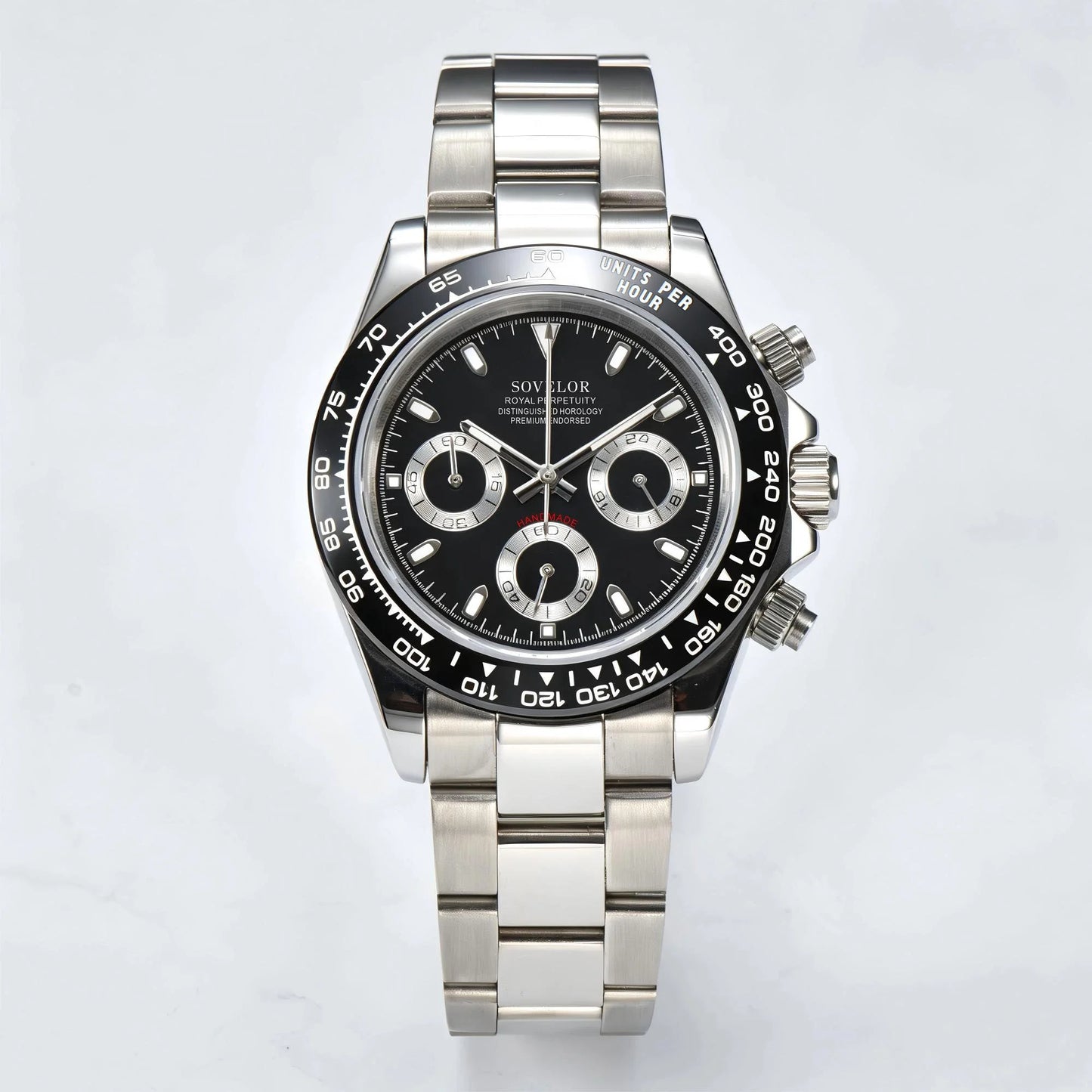 Custom Daytona style Seiko mod chronograph watch, black panda dial, VK63 hybrid movement