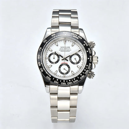 Custom white panda Seiko mod chronograph watch, Daytona style with white dial, VK63 hybrid movement