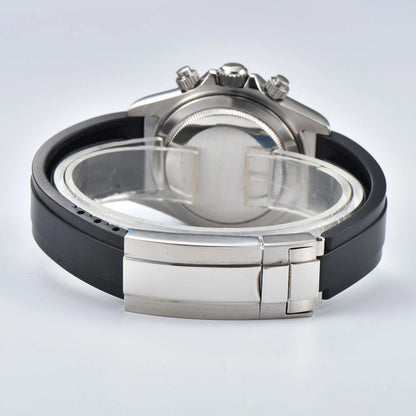 Solid case back and rubber strap with stainless steel clasp of VK63 Daytona style Seiko mod watch