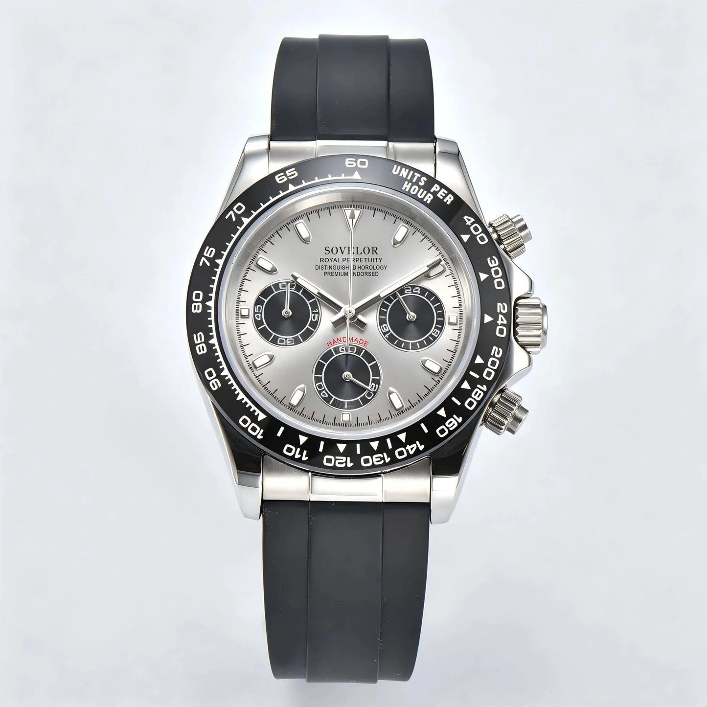 Custom sunray gray Seiko mod chronograph watch, Daytona style with gray dial, VK63 hybrid movement