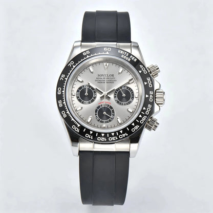 Custom sunray gray Seiko mod chronograph watch, Daytona style with gray dial, VK63 hybrid movement
