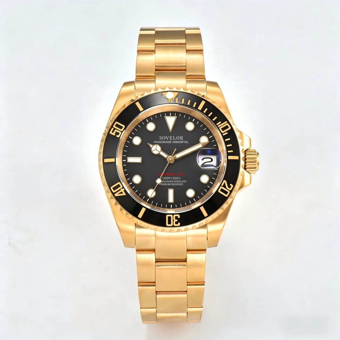 Custom gold black Seiko mod watch, Submariner style with genuine NH35 automatic movement