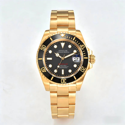 Custom gold black Seiko mod watch, Submariner style with genuine NH35 automatic movement