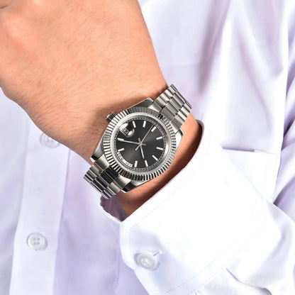 Classic Black Seiko mod watch worn on wrist, daily lifestyle shot