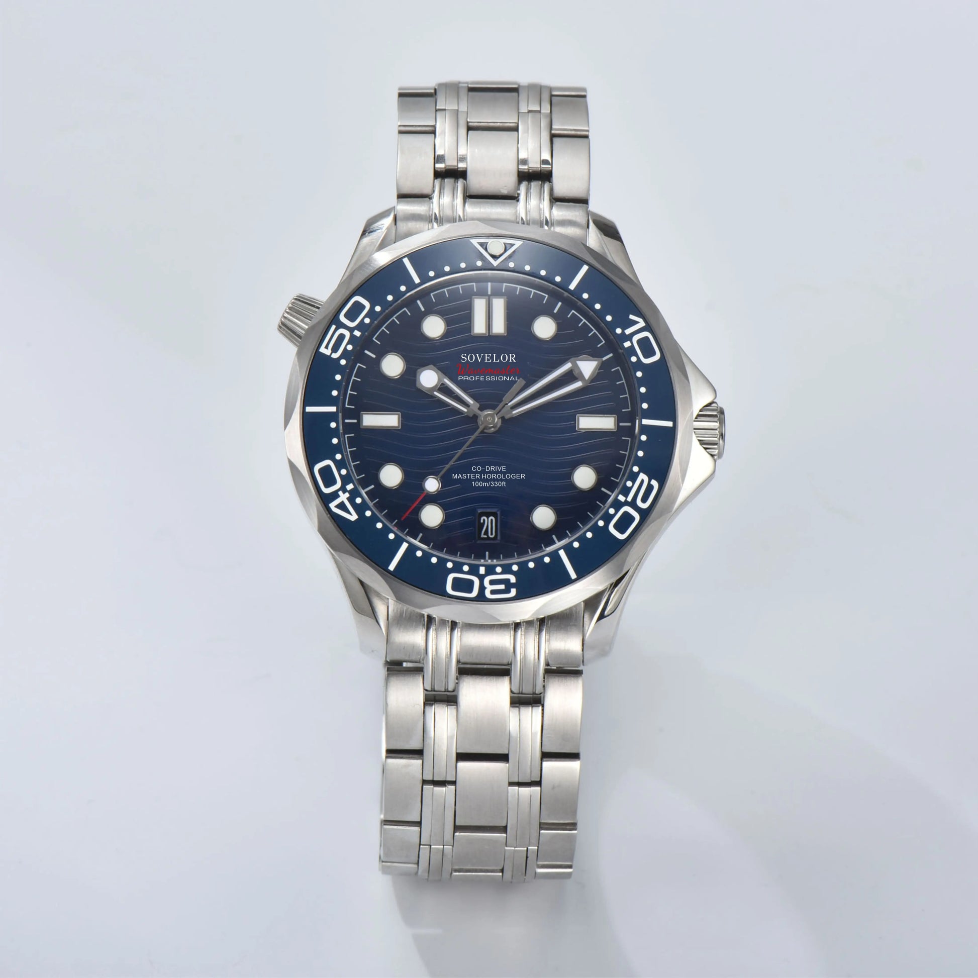 Custom Seamaster style Seiko mod watch, blue wave dial with blue bezel, NH35 automatic movement