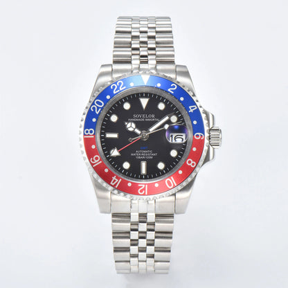 gmt pepsi Seiko mod custom watch with red blue bezel and Seiko NH34 automatic movement, sapphire crystal case