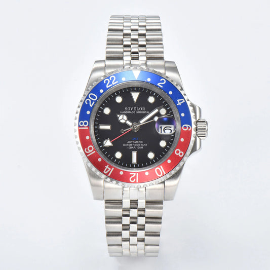 gmt pepsi Seiko mod custom watch with red blue bezel and Seiko NH34 automatic movement, sapphire crystal case