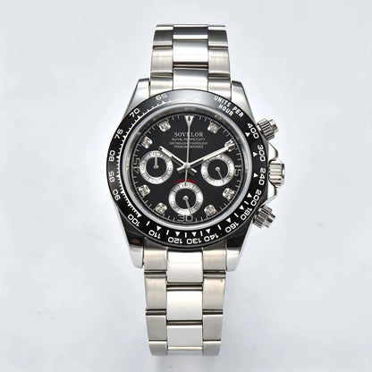 Custom panda VK63 Seiko mod chronograph watch, Daytona classic  black dial, VK63 hybrid movement
