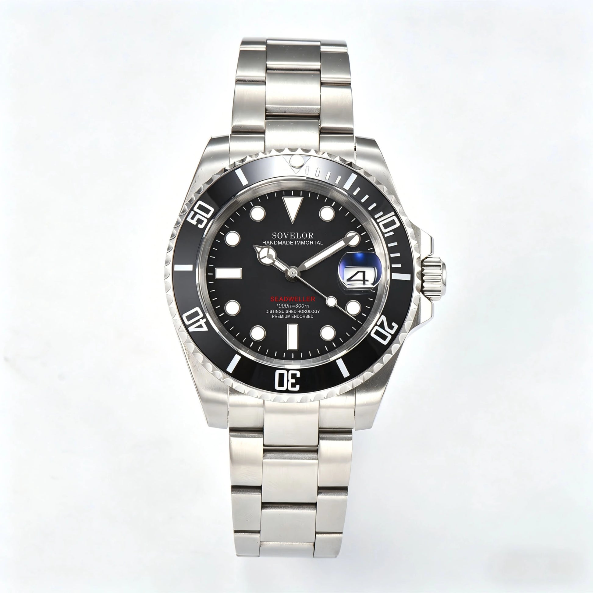 Custom silver black Seiko mod watch, Submariner diver style with genuine NH35 automatic movement