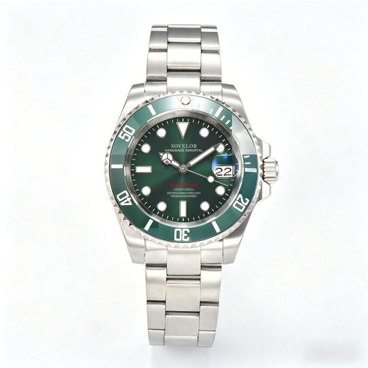Custom green bezel Seiko mod watch, Submariner style with genuine NH35 automatic movement