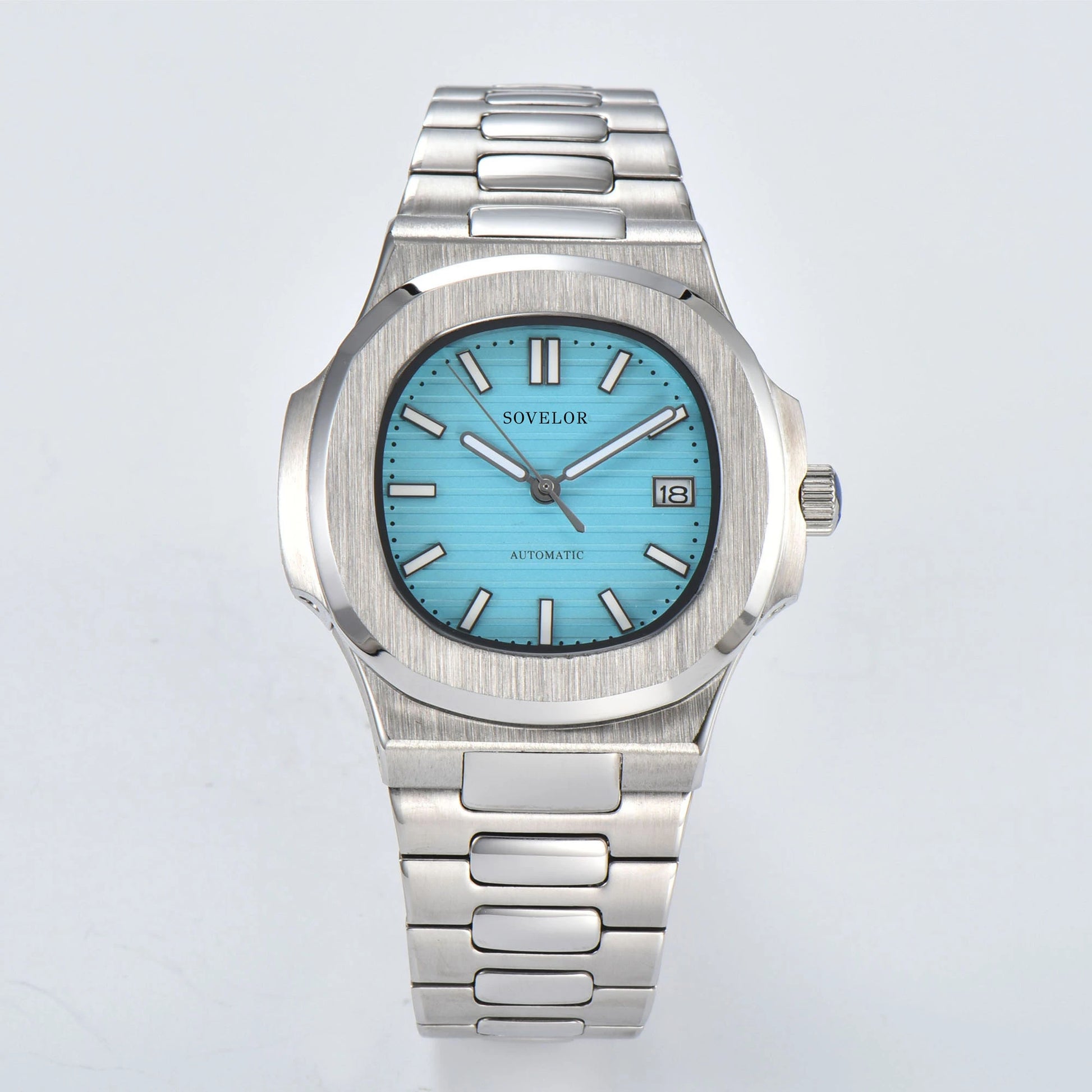 Custom Nautilus style Seiko mod watch, tiffany blue dial with stainless steel bracelet, NH35 automatic movement