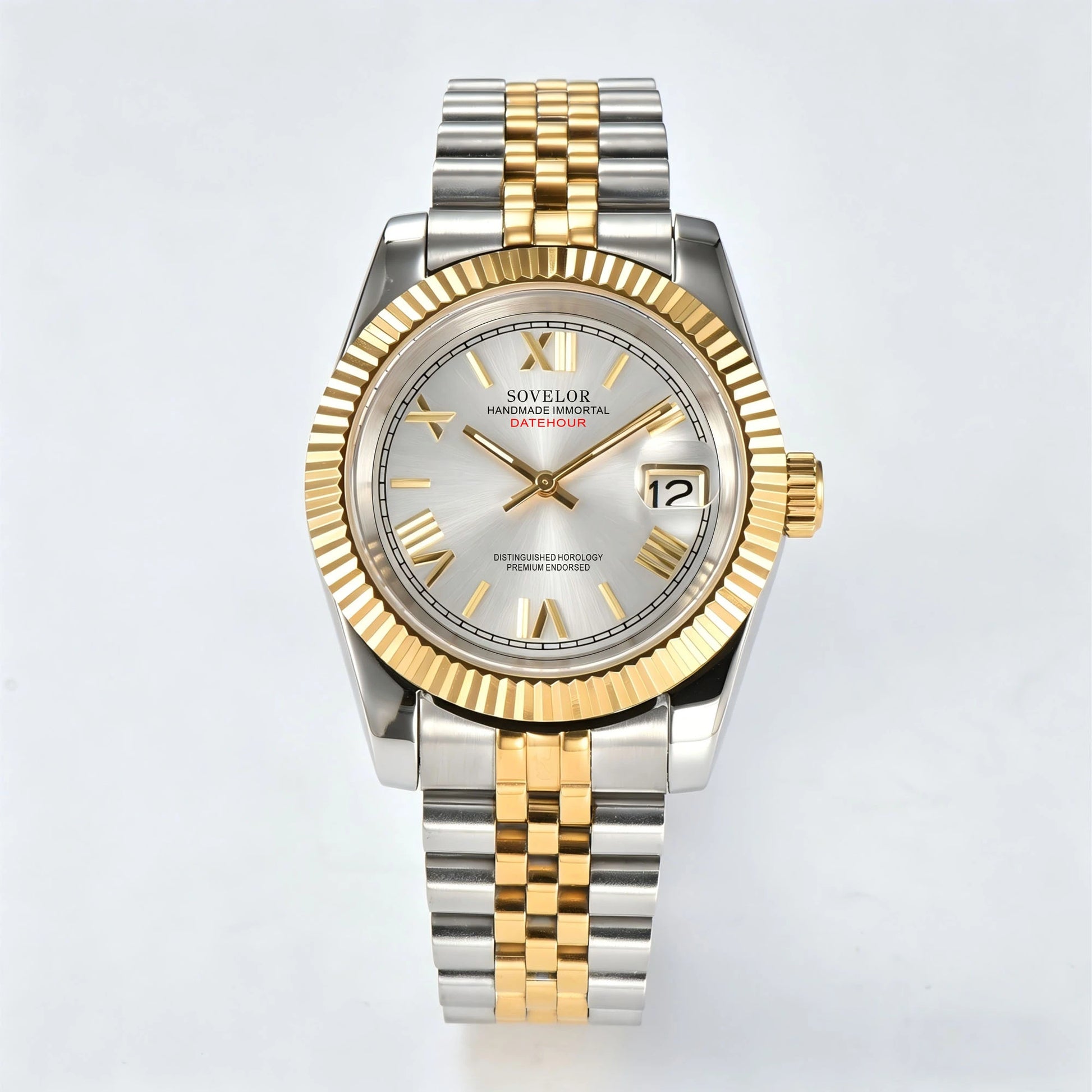Seiko mod custom watch with Roman silver dial and Seiko NH35 automatic movement, stainless steel Two-Tone bracelet
